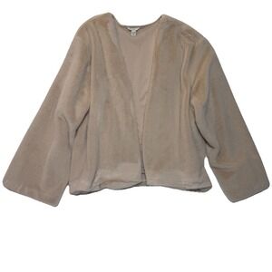 Cato Womens 22/24W Faux Fur Coat Jacket Ivory Tan Open Front Winter Plush Staple